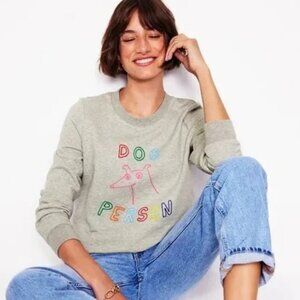 Boden Hannah Embroidered Sweatshirt Grey Marl, Dog Person, Small Medium, EUC